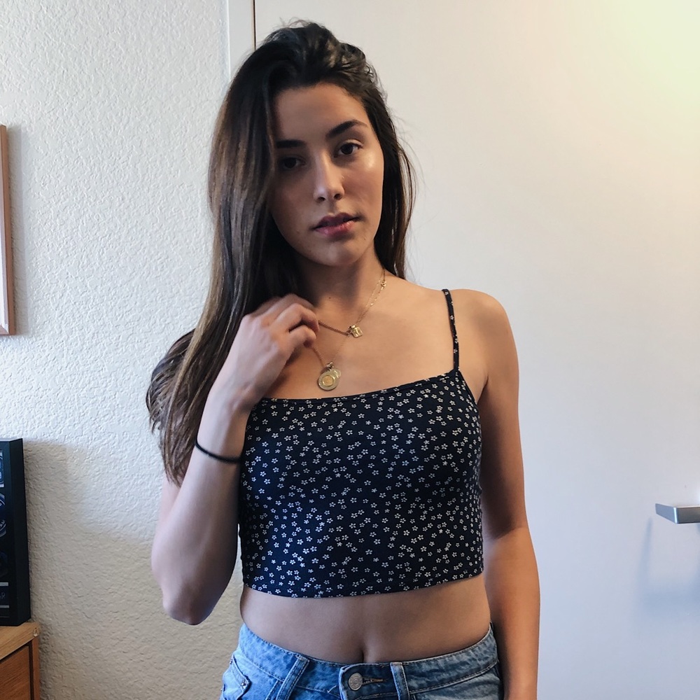 FOREVER 21 NAVY WHITE DOT CROPPED TANK TOP